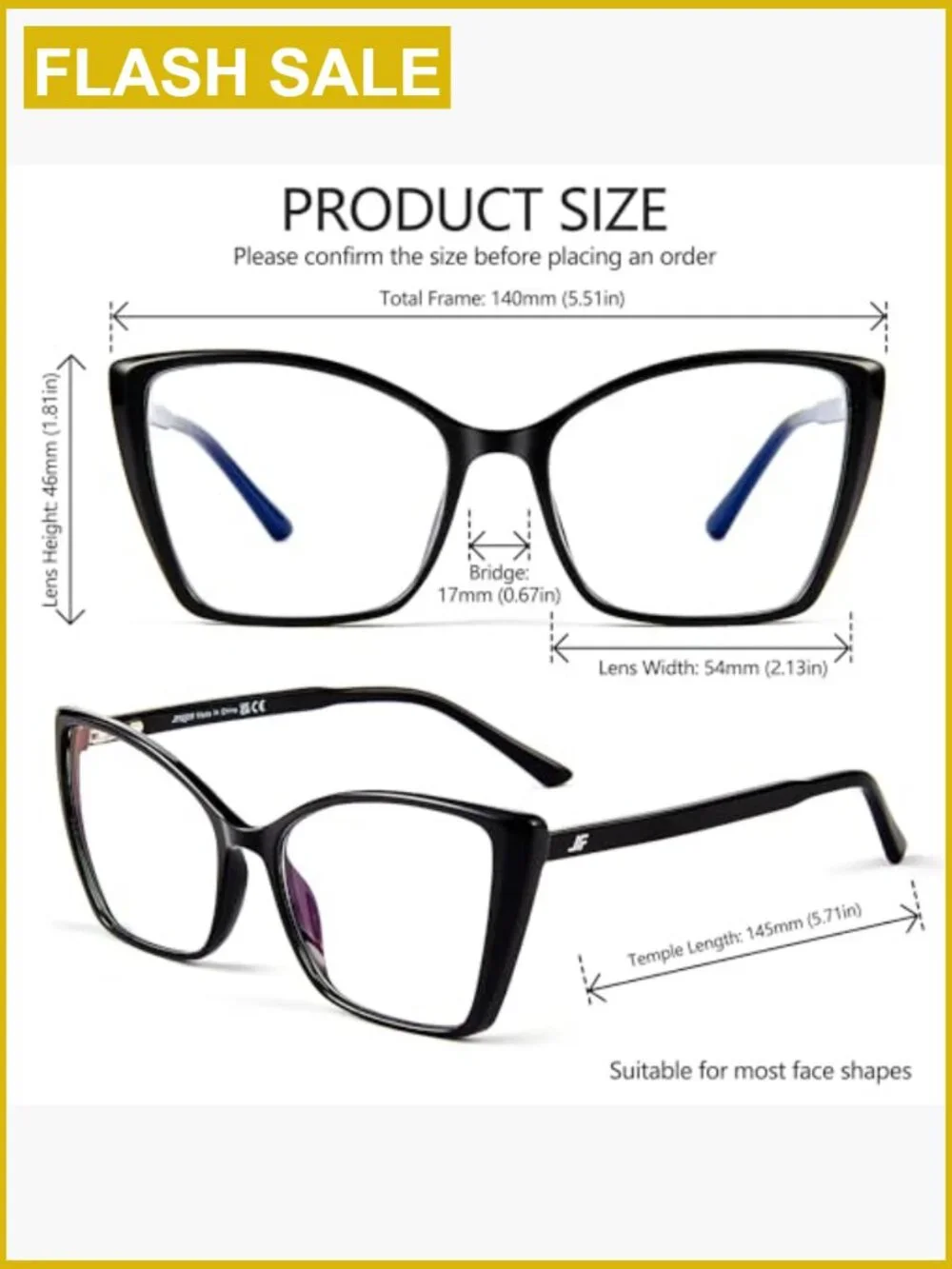 Oversized Cat Eye Computer Glasses Anti Glare UV Protection Lightweight TR90